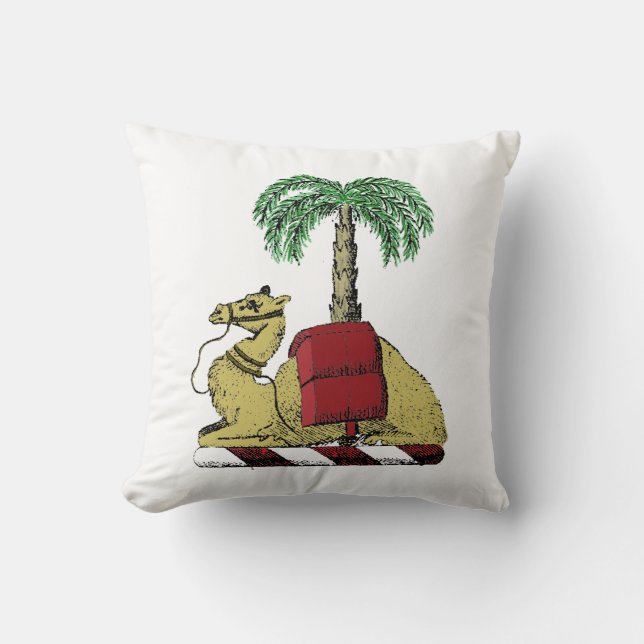 Heraldische Kameel Palmboom Kleur Wapen Kussen (Voorkant)