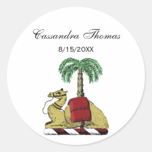 Heraldische Kameel Palmboom Kleur Wapen Ronde Sticker