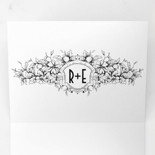  heraldische krest met initialen bruiloft drieluik uitnodiging (Binnenzijde eerst)