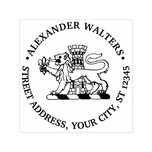 Heraldische Leeuw Fleur de Lis Kasteel Ronde Adres Zelfinktende Stempel (Design)