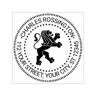 Heraldische Leeuw Staande Rond Naam Retouradres Zelfinktende Stempel