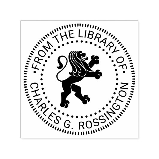 Heraldische Leeuw Staande Ronde Bibliotheek Boek N Zelfinktende Stempel (Design)