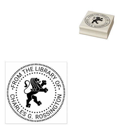 Heraldische Leeuw Staande Ronde Bibliotheek Boekna Rubberstempel (Gestempeld)
