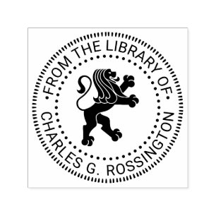 Heraldische Leeuw Staande Ronde Bibliotheek Boekna Zelfinktende Stempel