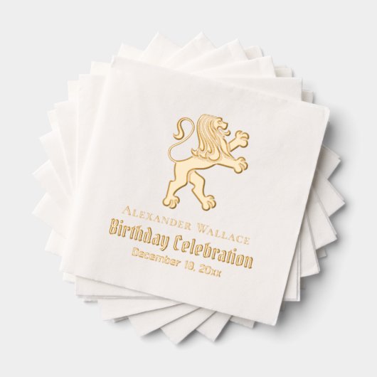 Heraldische Leeuw Staande Verjaardagsfeest Naam Da Folie Servetten (Insitu (Gestapeld))