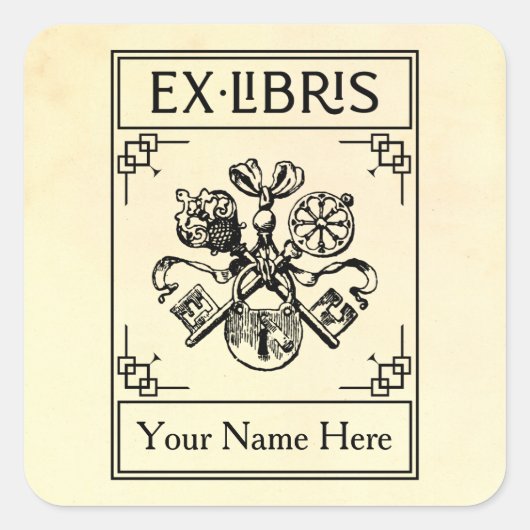 heraldische sloten en sleutels Ex Libris Vierkante Sticker (Voorkant)