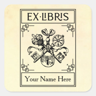 heraldische sloten en sleutels Ex Libris Vierkante Sticker