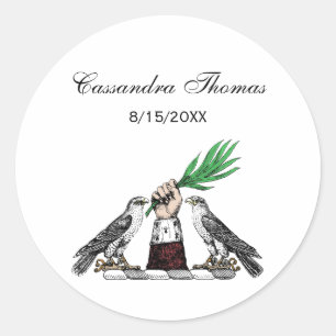 heraldische valken met handbediende kam ronde sticker