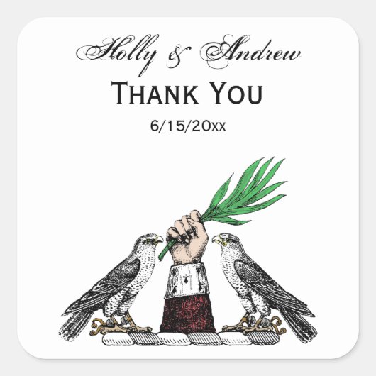  heraldische valken met handbediende kam vierkante sticker (Voorkant)