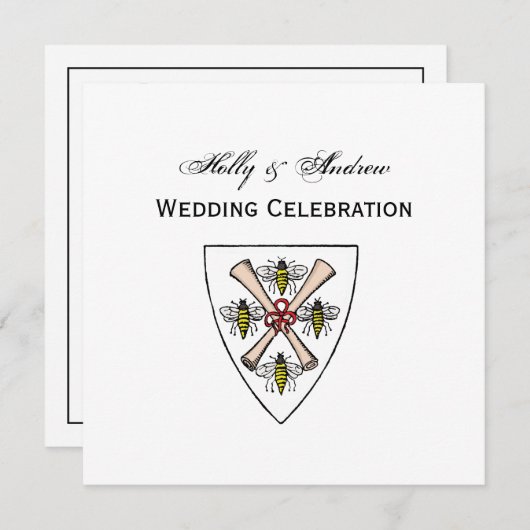 Heraldische Vintage 4 Bijen Rol Schildskust Wt Kaart (Voorkant / Achterkant)