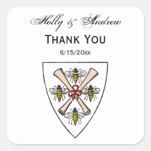 Heraldische Vintage 4 Bijen Rol Schildskust Wt Vierkante Sticker