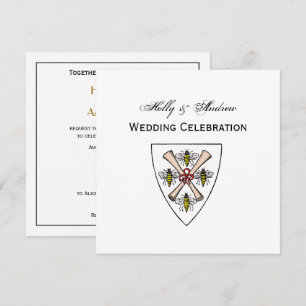Heraldische Vintage 4 Bijen Rollen op Schild Crest Kaart