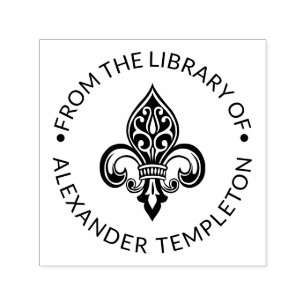 Heraldischer Fleur de Lis #26 Bibliotheeks Boeknaa Zelfinktende Stempel