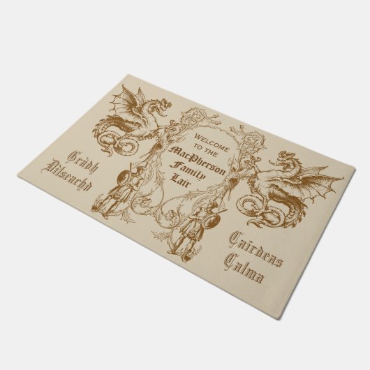 Heraldry Dragon Scottish Clansman Warrior Lijst Deurmat (Schuin)