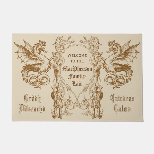 Heraldry Dragon Scottish Clansman Warrior Lijst Deurmat (Voorkant)