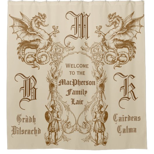 Heraldry Dragon Scottish Clansman Warrior Lijst Douchegordijn (Voorkant)