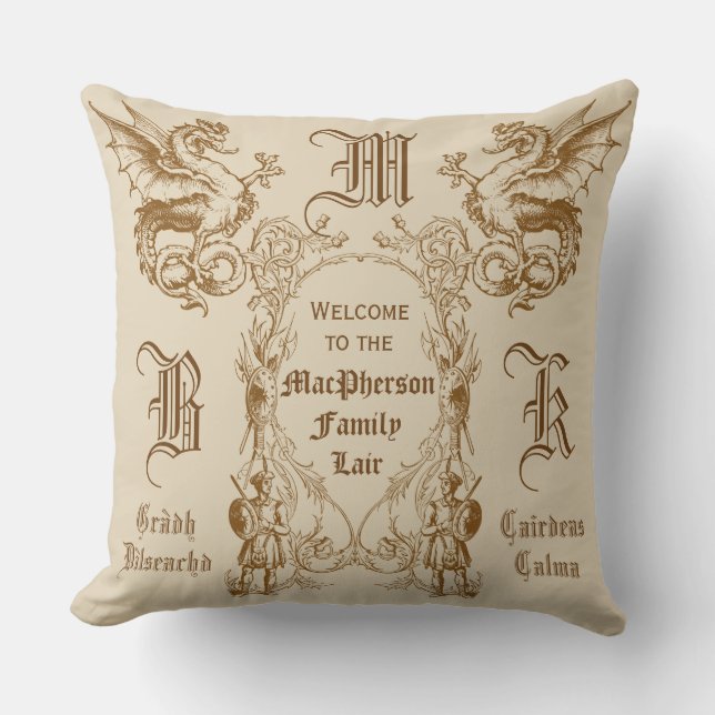 Heraldry Dragon Scottish Clansman Warrior Lijst Kussen (Voorkant)