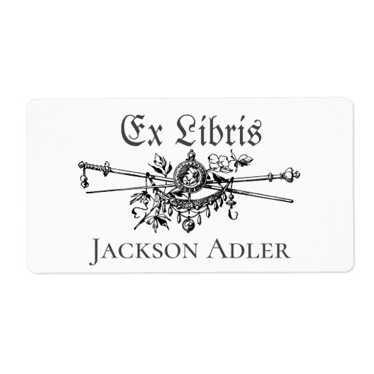 Heraldry Swords Personalized Ex Libris Bookplaat Etiket (Voorkant)