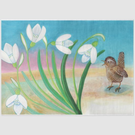 Heralds of spring - Wren bird and snewdrops Tissuepapier (Voorkant)