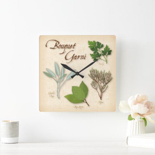 Herb Bouquet Wall Clock Vierkante Klok (Huis)