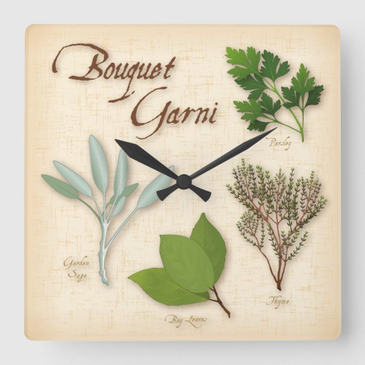 Herb Bouquet Wall Clock Vierkante Klok (Voorkant)