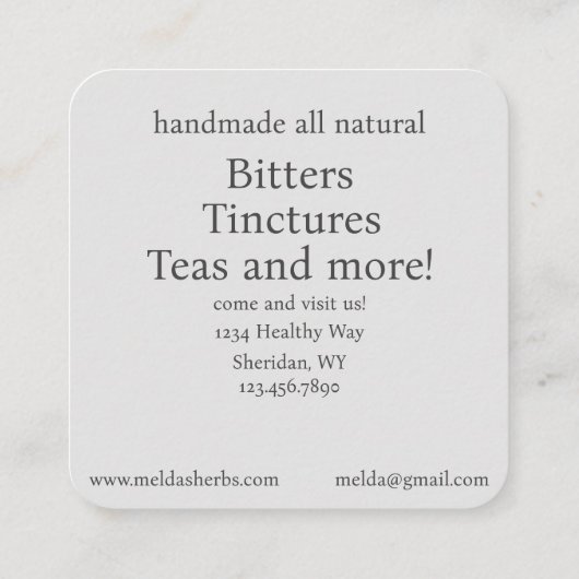 Herb Business Echinacea Coneflower Plant Custom Vierkante Visitekaartje (Achterkant)