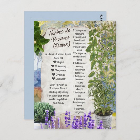 Herb de Provence Spice Mix Recept Frans Briefkaart (Voorkant / Achterkant)