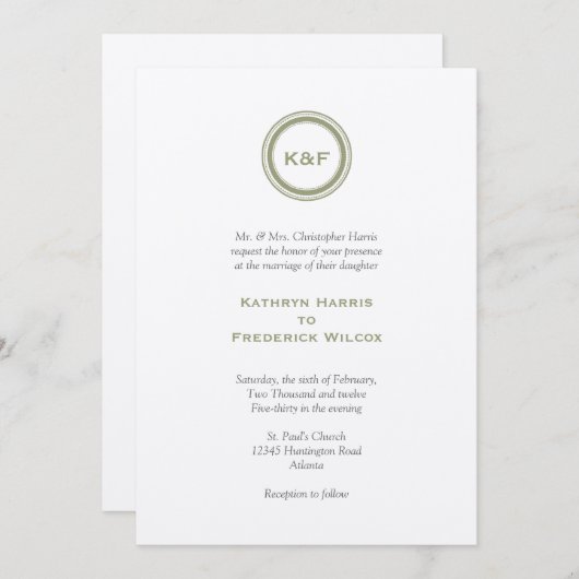 Herb green medallion initialen bruiloft kaart (Voorkant / Achterkant)