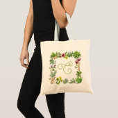 Herbal Border Monogram Initiaal Tote Bag (Voorkant (product))