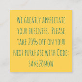 Herbal Business Kortingsklant Dank u Vierkante Visitekaartje (Achterkant)