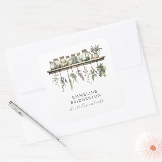 Herbalist Botanical Apothecary Product  Vierkante Sticker (Envelop)