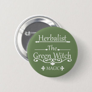 herbalist de groene heks magie ronde button 5,7 cm