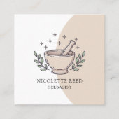 Herbalist geïllustreerde mortierstamper vierkante visitekaartje (Voorkant)