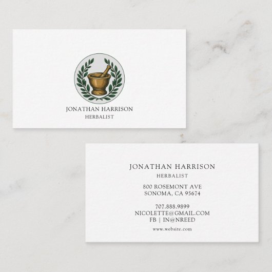 Herbalist geïllustreerde mortierstamper visitekaartje (Voorkant / Achterkant)