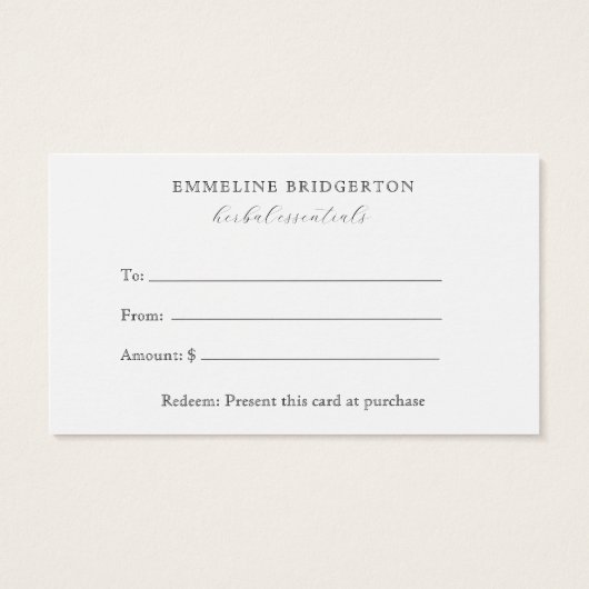 Herbalist Gift Certificate Visitekaartje (Achterkant)