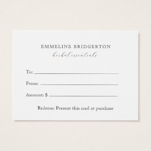 Herbalist Gift Certificate  Visitekaartje (Achterkant)