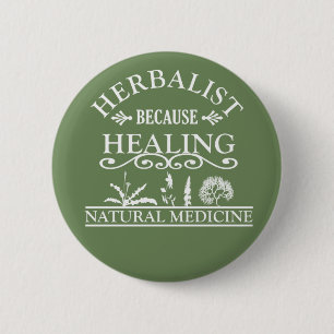 Herbalist natuurlijke geneeskunde soorten kruiden ronde button 5,7 cm