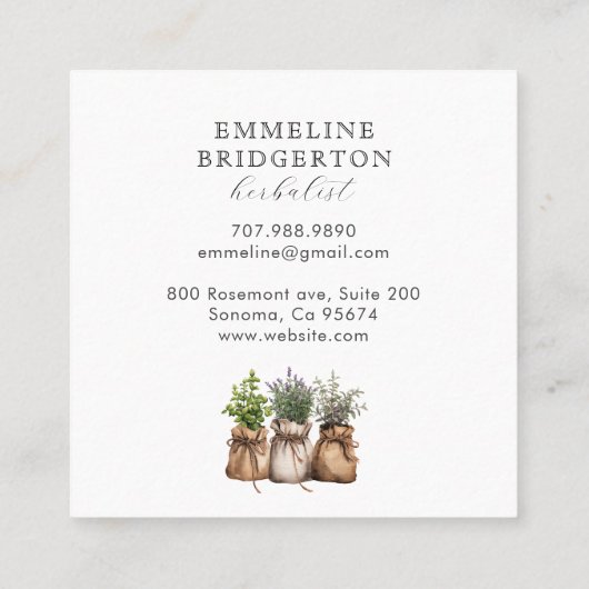 Herbalist Planten Waterverf Vierkante Visitekaartje (Achterkant)