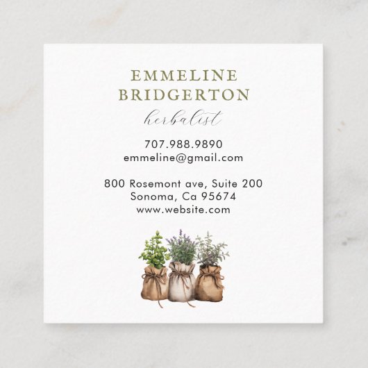 Herbalist Waterverf Vierkante Visitekaartje (Achterkant)