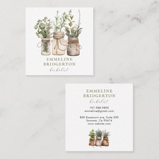 Herbalist Waterverf Vierkante Visitekaartje (Voorkant / Achterkant)