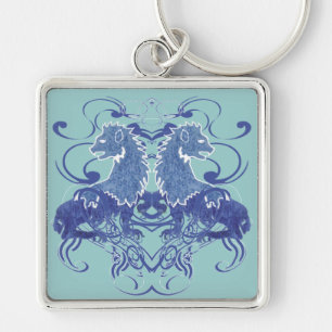 Herbewerking van vintage leeuwen met krullen sleutelhanger