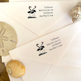 Herbruikbaar retouradres met gazonflamingo's rubberstempel