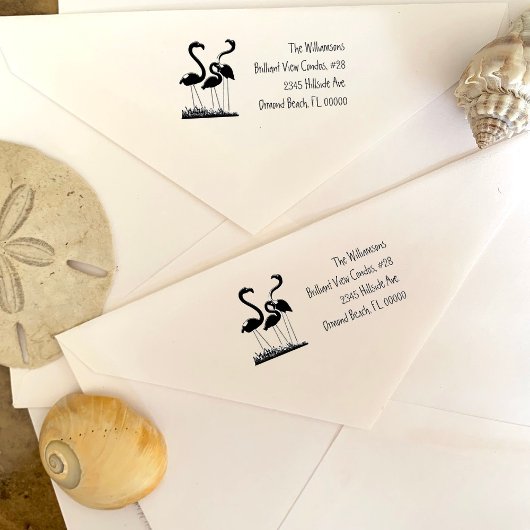 Herbruikbaar retouradres met gazonflamingo's rubberstempel