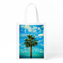 Herbruikbare bag met afbeelding palmbomen blauwe h