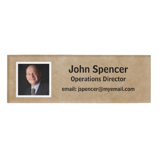 Herbruikbare Beige en Witte Horizontale Foto Magne Naambadge (Voorkant)