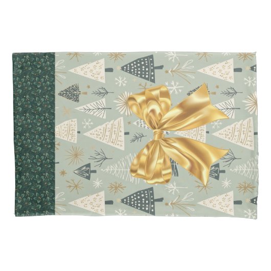 Herbruikbare Kerstcadeau Wrap - Bag Green Gold Kussensloop (Voorkant)
