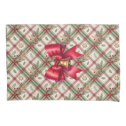 Herbruikbare Kerstcadeau Wrap - Bag Plaid Kussensloop (Voorkant)