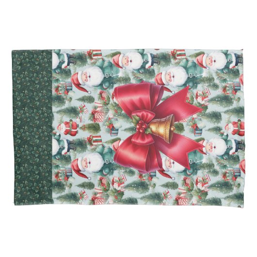 Herbruikbare Kerstcadeauverpakking - Green Santa Kussensloop (Voorkant)
