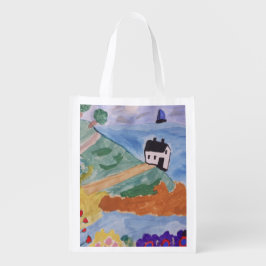 Herbruikbare zomerkust en bloemen boodschappentas