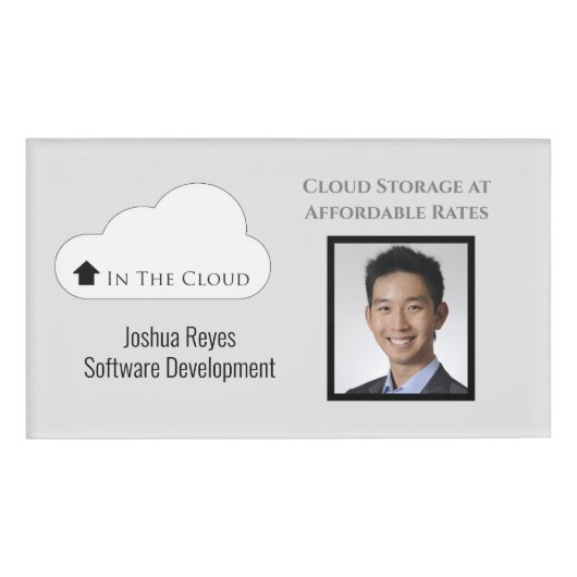 Herbruikbare zwarte en grijze foto horizontaal mag naambadge (Voorkant)